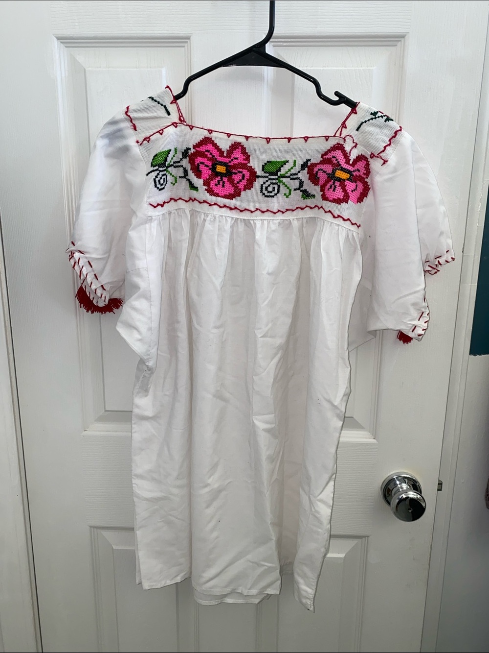 Hand Embroidered Floral Peasant Top